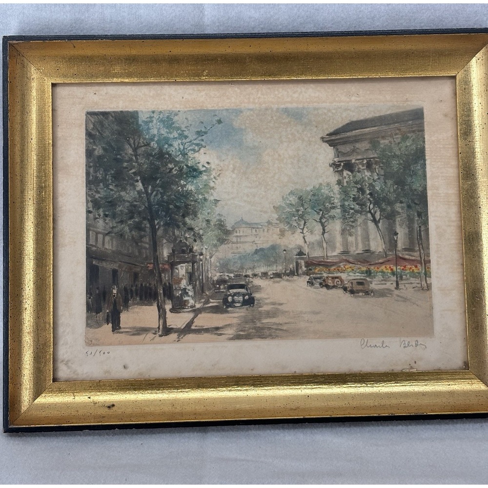 Charles Blondin Print Framed Mid Century A Paris Street Pencil Signed 50/500